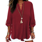 👗✨ Lässiges einfarbiges Oberteil mit seitlichem Schlitz und Knöpfen – vielseitig kombinierbar für jeden Tag. 🌿👚 Perfekt für einen mühelosen, stylischen Look. Ideal für Büro, Freizeit oder besondere Anlässe. Jetzt entdecken und Lieblingsteil sichern!