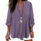 👗✨ Lässiges einfarbiges Oberteil mit seitlichem Schlitz und Knöpfen – vielseitig kombinierbar für jeden Tag. 🌿👚 Perfekt für einen mühelosen, stylischen Look. Ideal für Büro, Freizeit oder besondere Anlässe. Jetzt entdecken und Lieblingsteil sichern!