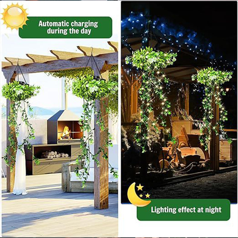 🌿💡 Solar Hängepflanze mit LED – 🌙💚 automatisch leuchtender Efeu, wetterfest, ohne Gießen & Strom, für Terrasse & Balkon