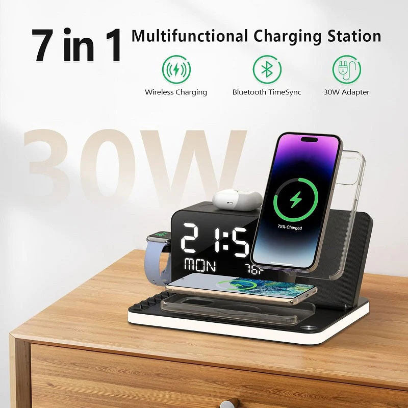 🔋⚡ 7-in-1 Kabellose Ladestation 📱🎧 Für Smartwatch, Kopfhörer & Smartphone – Alle Geräte gleichzeitig laden. Kein Kabelchaos, volle Kompatibilität.