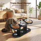 🐾🛡️ Rutschfester, erhöhter Futtertrog mit 3 Schalen – sicheres, komfortables Fressen für Hunde & Katzen 😺🍽️ Ohne Verschütten, schont Gelenke – perfekt für Mehrfachhaustiere. Sofort bereit für tägliche Mahlzeiten!