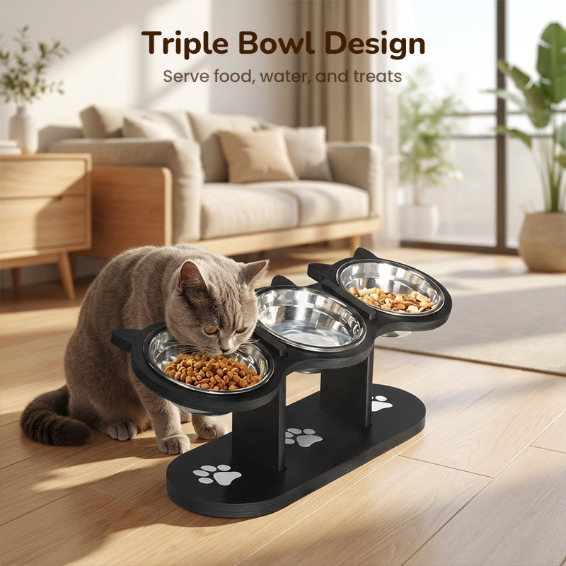 🐾🛡️ Rutschfester, erhöhter Futtertrog mit 3 Schalen – sicheres, komfortables Fressen für Hunde & Katzen 😺🍽️ Ohne Verschütten, schont Gelenke – perfekt für Mehrfachhaustiere. Sofort bereit für tägliche Mahlzeiten!