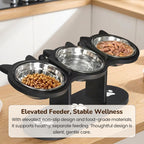 🐾🛡️ Rutschfester, erhöhter Futtertrog mit 3 Schalen – sicheres, komfortables Fressen für Hunde & Katzen 😺🍽️ Ohne Verschütten, schont Gelenke – perfekt für Mehrfachhaustiere. Sofort bereit für tägliche Mahlzeiten!