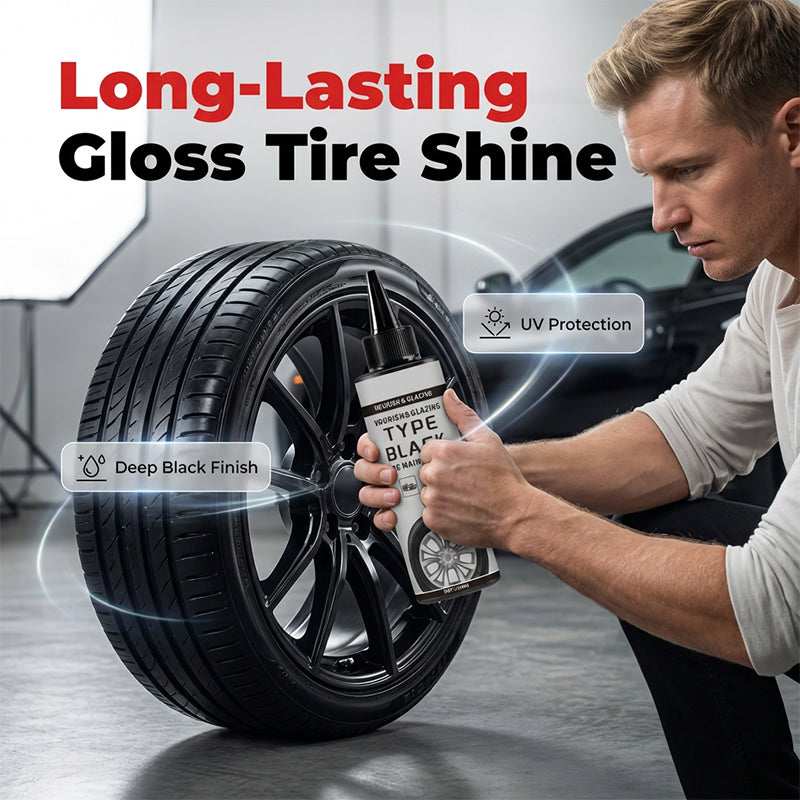 🚗✨ Tire & Trim Restorer Shine – Permanent gloss, no cracking 🛡️🔧. Für Reifen & Kunststoffteile. UV-Schutz, wasserfest, 12 Monate Halt. Einfach auftragen – wie neu!