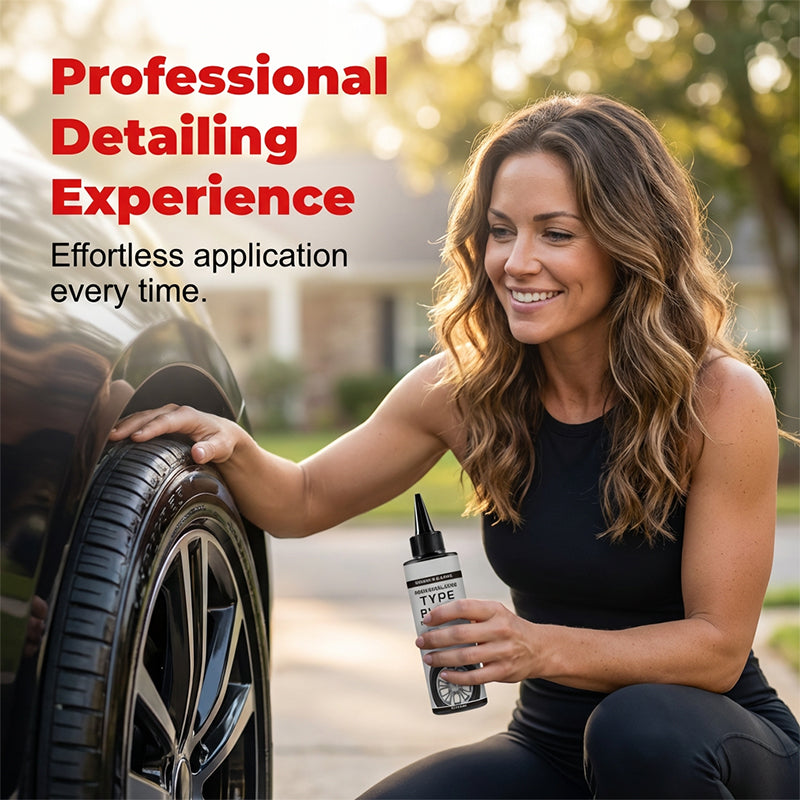 🚗✨ Tire & Trim Restorer Shine – Permanent gloss, no cracking 🛡️🔧. Für Reifen & Kunststoffteile. UV-Schutz, wasserfest, 12 Monate Halt. Einfach auftragen – wie neu!