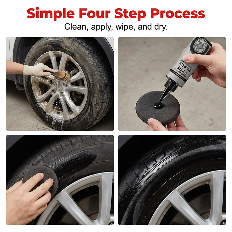🚗✨ Tire & Trim Restorer Shine – Permanent gloss, no cracking 🛡️🔧. Für Reifen & Kunststoffteile. UV-Schutz, wasserfest, 12 Monate Halt. Einfach auftragen – wie neu!