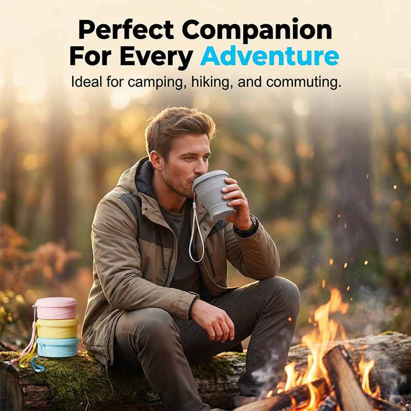 ☕️🧳 Zusammenfaltbarer Silikon-Reisebecher mit Deckel 🚀🌍 – Ideal für Büro, Flugzeug & Camping. Leicht, spülmaschinenfest & auslaufsicher. Platzsparend klappbar. Jetzt sparen & nachhaltig genießen!