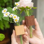 🧲🌳 Magnetische Holz-Vase mit Reagenzglas – schwebend, platzsparend, rustikal-modern 💧🔬 Ideal für Kräuter, Schnittblumen & DIY-Deko – einfach an Kühlschrank, Heizung oder Metallregal haften.