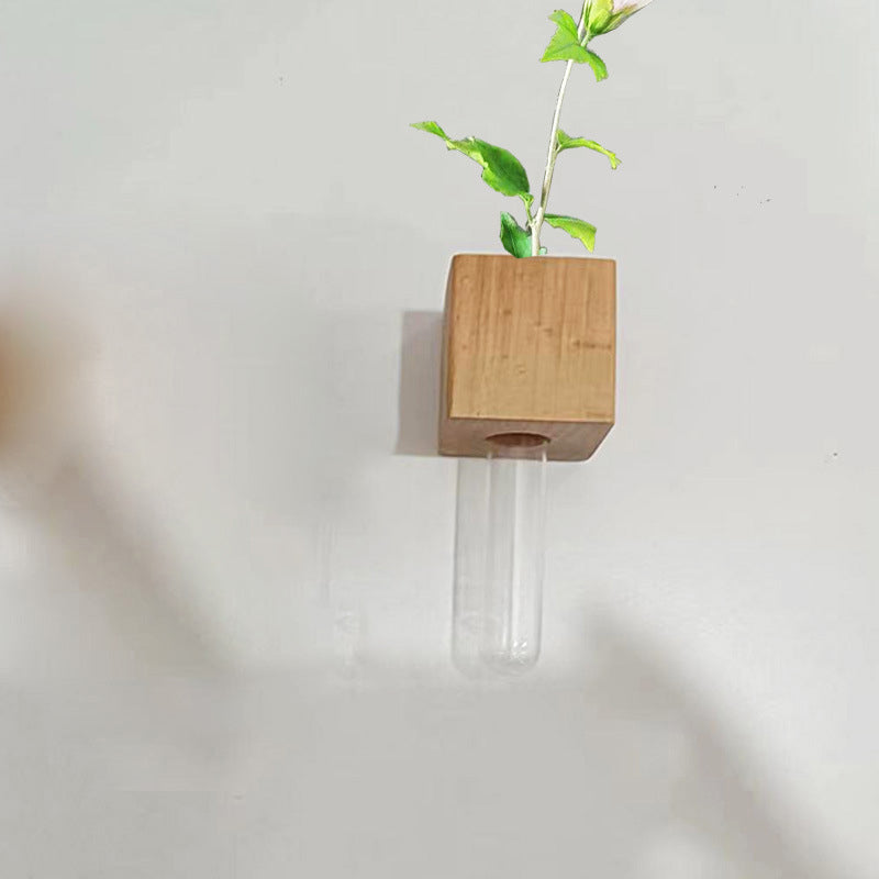 🧲🌳 Magnetische Holz-Vase mit Reagenzglas – schwebend, platzsparend, rustikal-modern 💧🔬 Ideal für Kräuter, Schnittblumen & DIY-Deko – einfach an Kühlschrank, Heizung oder Metallregal haften.