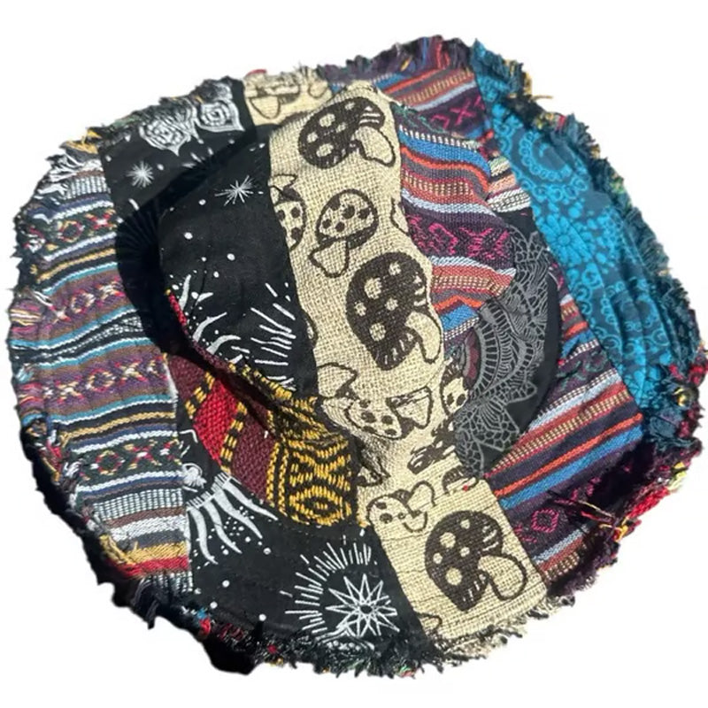 🧩🌈 Patchwork-Pilz-Hanfhut mit Tasche – vielseitig, kreativ & ideal für Festival, Garten oder Reise 🎒🌿 Jetzt entdecken: Einzigartiger Look + praktische Aufbewahrung – nachhaltig & stylisch!