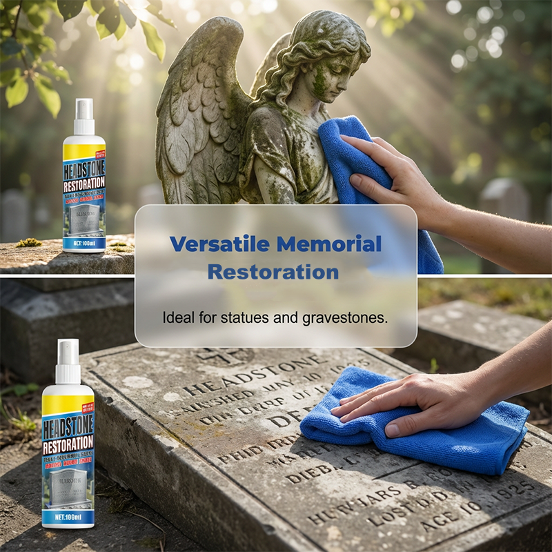 ⏰🎁 Grabstein-Revital-Spray – Restaurierung & Reinigung 🧽✨ | Entfernt Moos & Vergrauung, schützt vor Witterung, für Marmor/Granit – 1x sprühen, abwischen, wie neu! 30 Tage Risikofrei