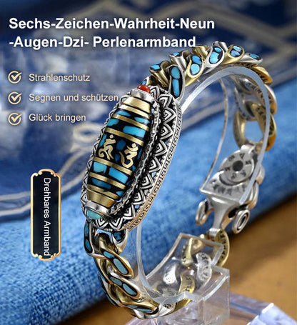 Türkises Sechs-Zeichen-Mantra-Neunäugiges Dzi-Perlenarmband