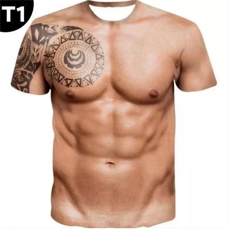 T-Shirt mit Muskeltattoo-Aufdruck über den ganzen Körper