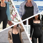 [Geschenk für Sie] Frauen Langarm Quadratischer Ausschnitt Weites Bein Jumpsuit